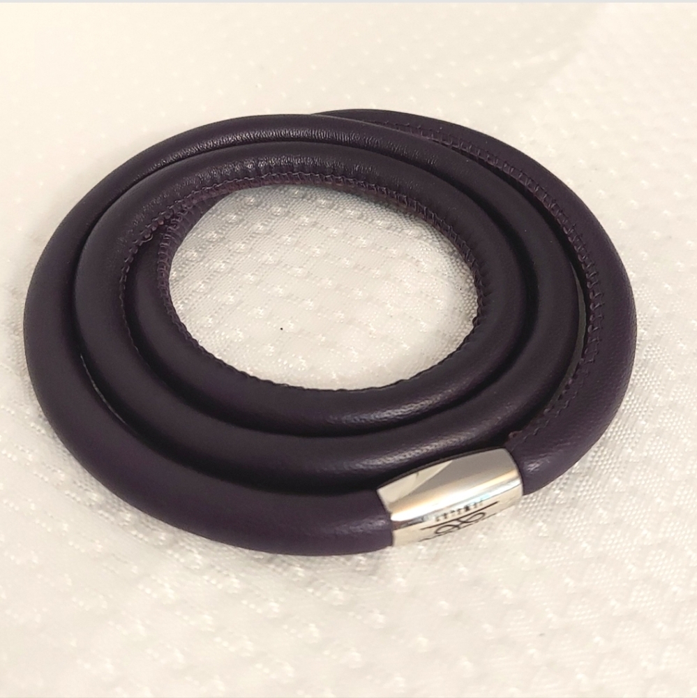 Endless Leather Charm Bracelet Triple Wrap Purple Magnetic Clasp Necklace